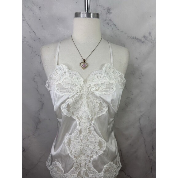 Vintage 60s Babydoll Cami Top M Lace Womens Coquette Y2K Romantic Gothic White - Picture 9 of 13